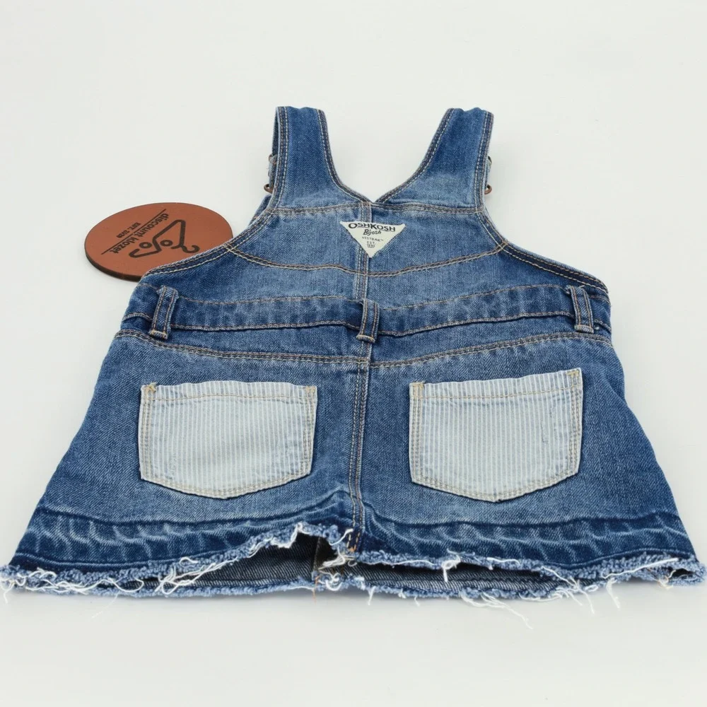 OshKosh‎ Bgosh Girls 24M Denim Overall Jumper Dress Hickory Stripe Pockets Blue